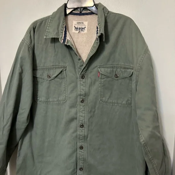 Vintage Levis Strauss Trucker Coat Jacket Mens XL Flannel Lined Green Barn Coat - Picture 3 of 10